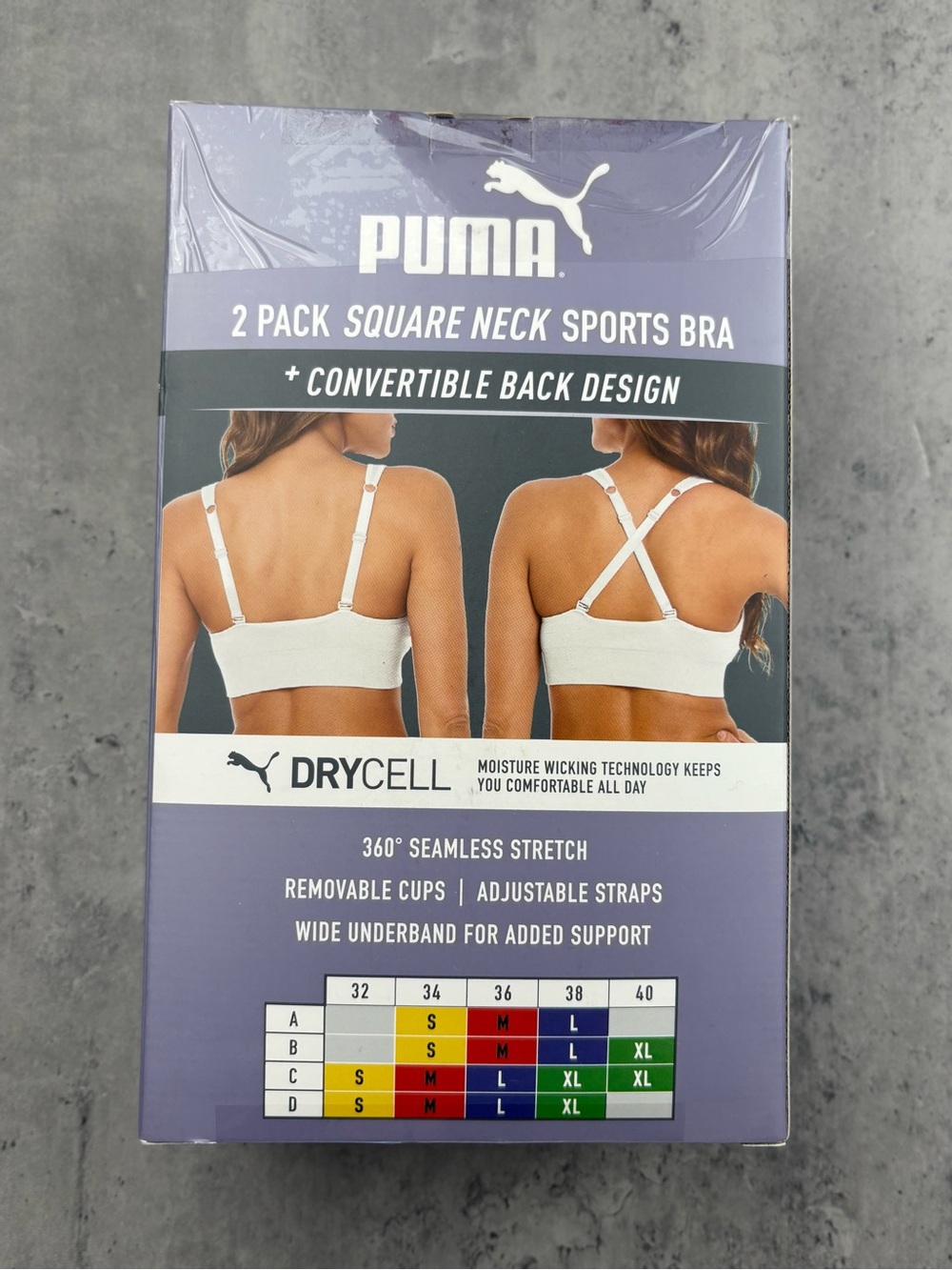 Puma women’s drycell moisture wicking seamless sports bra 2-pack square neck Xl - Picture 2 of 3